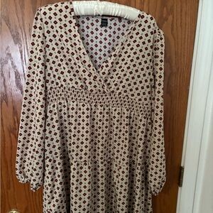 SHEIN Cream and Red Geometric Long Sleeve Dress